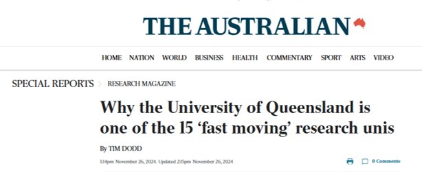 Great recognition for <a href="/UQ_News/">UQ News</a> being named as one of the 15 'fast moving' research units, reflecting longevity and relevance of research outputs.