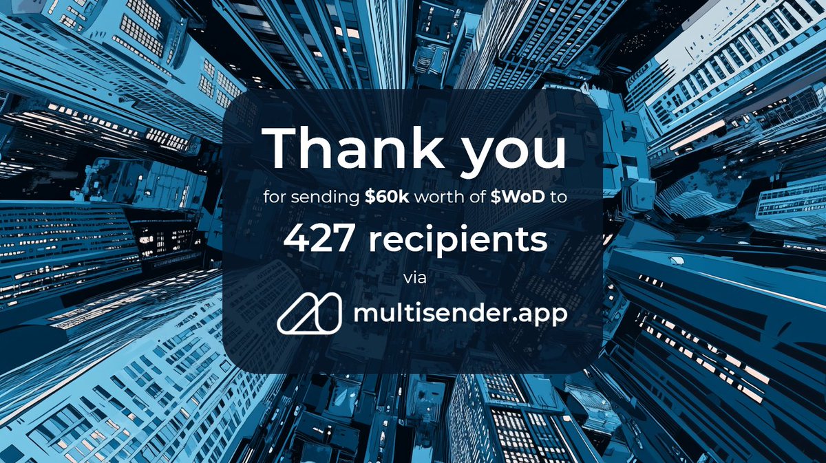 Token MultiSender (@multi_sender) on Twitter photo ✨ Huge congratulations to <a href="/worldofdypians/">World of Dypians</a> on the launch $WoD!
We're thrilled they chose Multisender.app to streamline the distribution process. 🚀
Wishing you all the success as your journey unfolds! 🌟
#Crypto #BlockchainGaming ✨ Huge congratulations to <a href="/worldofdypians/">World of Dypians</a> on the launch $WoD!
We're thrilled they chose Multisender.app to streamline the distribution process. 🚀
Wishing you all the success as your journey unfolds! 🌟
#Crypto #BlockchainGaming