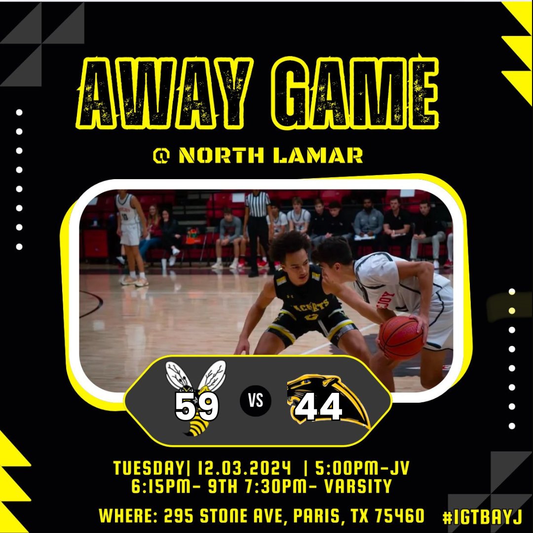 Jacketshoopz's tweet photo. Great win again for the Varsity Boys Basketball team against North Lamar, they're now 10-1. JV and Freshman did not win, but they competed very well! Varsity's leading scorers today were Jakario with 21, DJ with 14, Ty and Brandon with 9, Shandon with 4, and Deriyon with 2 points https://t.co/dmzf4dq5tf
