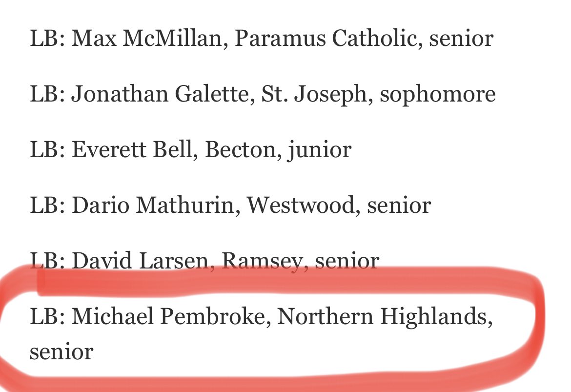 I’m blessed to be named 2nd Team All Bergen County!

<a href="/NHighlandsFB/">Northern Highlands Football</a> <a href="/coachdcord/">Dave Cord</a> <a href="/coachpinc/">Gary</a>