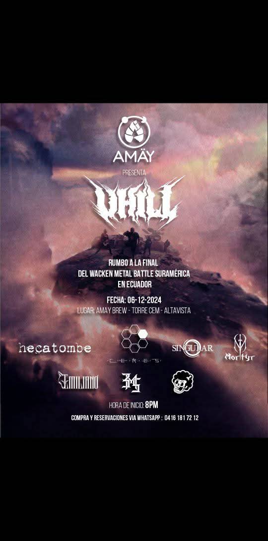 Vhill rumbo a Ecuador 

ESTE 6 DE DICIEMBRE desde las 8 pm estan todos invitados a Amäy Brew, contaremos con un repertorio de 5 bandas locales, también con <a href="/EmilianoCL/">Emiliano Corredor Lobo</a>, <a href="/tresemecinco/">FENTANYLO 💉🕯️🥄</a> y una banda caraqueñas de alto calibre hecatombe que vienen a apoyarnos en ésta causa.