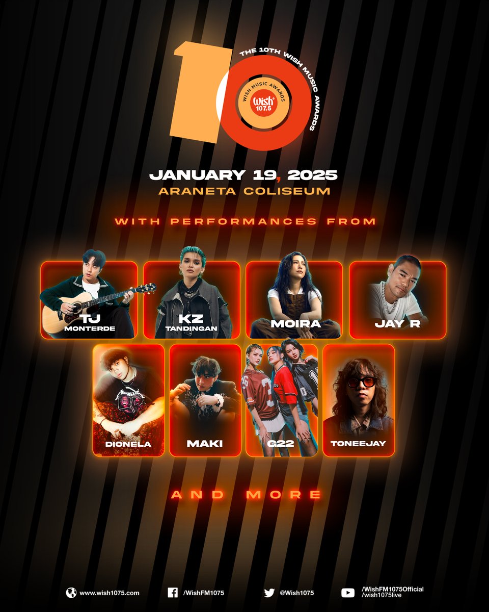 wish1075's tweet photo. Celebrate the first decade of the WMAs with us! 

With performances from @tjmusicmonterde, @KZofficial, @moiradelatorre, @rnbjayr, @Timdionela, @clfrnia_maki, @G22Official, @heytoneejay, and more!

Stay tuned for our ticket giveaway promo! https://t.co/KvUFXWlXmX