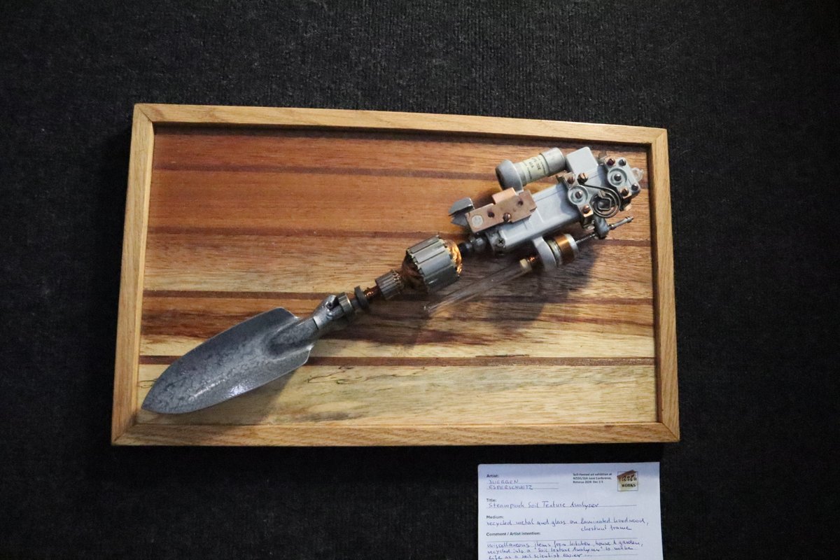 SoilScienceAust's tweet photo. And that's a wrap for day 2 of proceedings at the joint @SoilScienceAust and NZ Soil Science Society conference #SoilsRotorua2024. Wonderful to have a soil-themed art exhibition as part of the event. Some amazing pieces on display! https://t.co/f86V8JClSZ