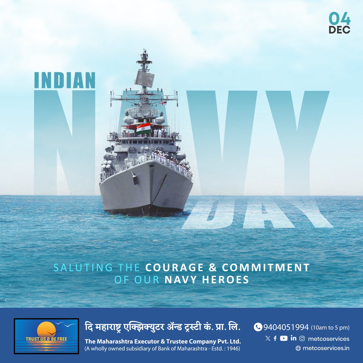 MetcoServices's tweet photo. Saluting the courage and commitment of our Navy heroes!
Indian Navy Day 

#metco #IndianNavyDay #NavyHeroes #IndianNavyCelebration https://t.co/ekNm90WPxi