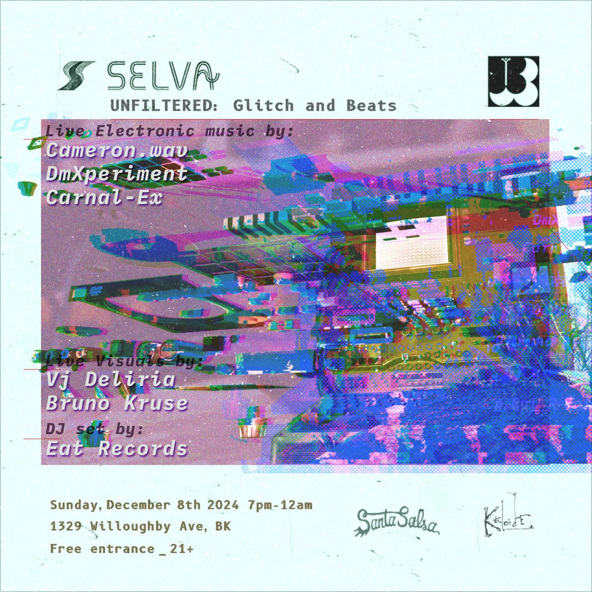 VjDeliria's tweet image. This is the first of hopefully many shows of a new series dedicated to promote rad local electronic music in New York! 

✨UNFILTERED: Glitch and Beats✨

This Sunday in BK! 
7pm - Midnight 

#videoart #audiovisual #glitch #nyc