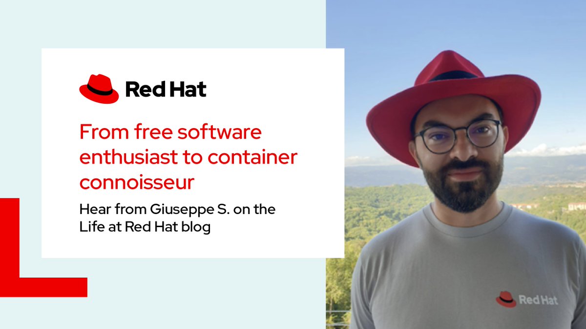 RedHatJobs's tweet image. From free software enthusiast to container connoisseur, Red Hatter Guiseppe shares his lifelong passion for #OpenSource software and how it led him to a role at @RedHat as a #DistinguishedEngineer. Read about his career journey and work at Red Hat in the blog:…