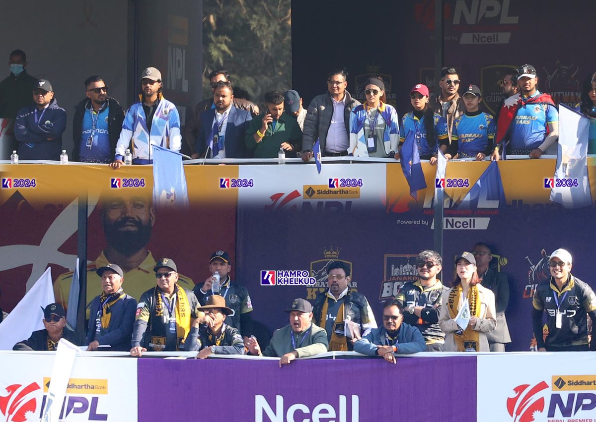 SubasTheOne_'s tweet photo. All eyes on the Owner's Box during Kathmandu Gurkhas vs Karnali Yaks. 😅 https://t.co/Rrq0bYZQuz