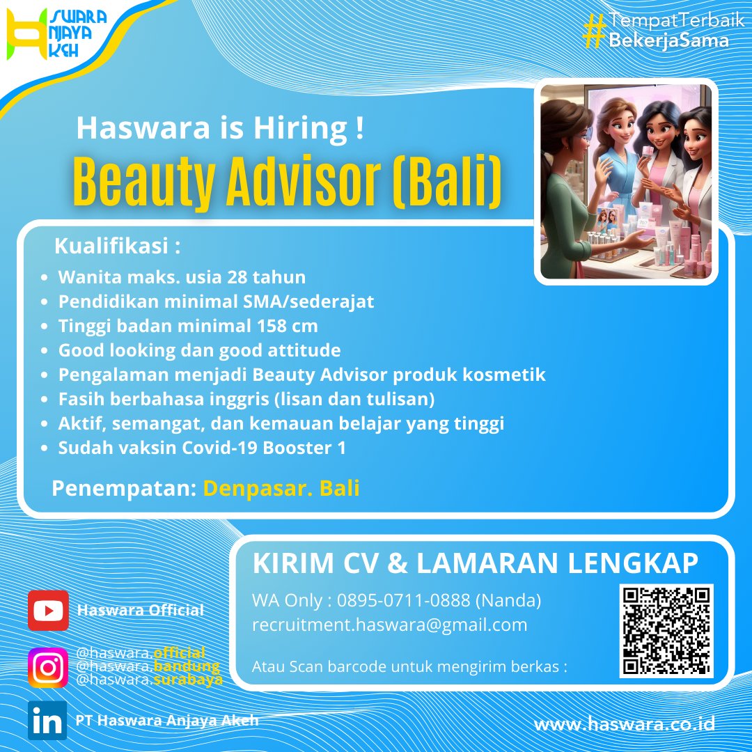 nandcc_'s tweet photo. @worksfess halo! btw perusahaanku lagi buka posisi Beauty Advisor / SPG nih buat di Denpasar sama Nusa Dua nih, kalo mau tanya tanya boleh banget dm ya atau bisa juga hubungi nomor recruitment kita 089507110888 https://t.co/thvnRULx0M