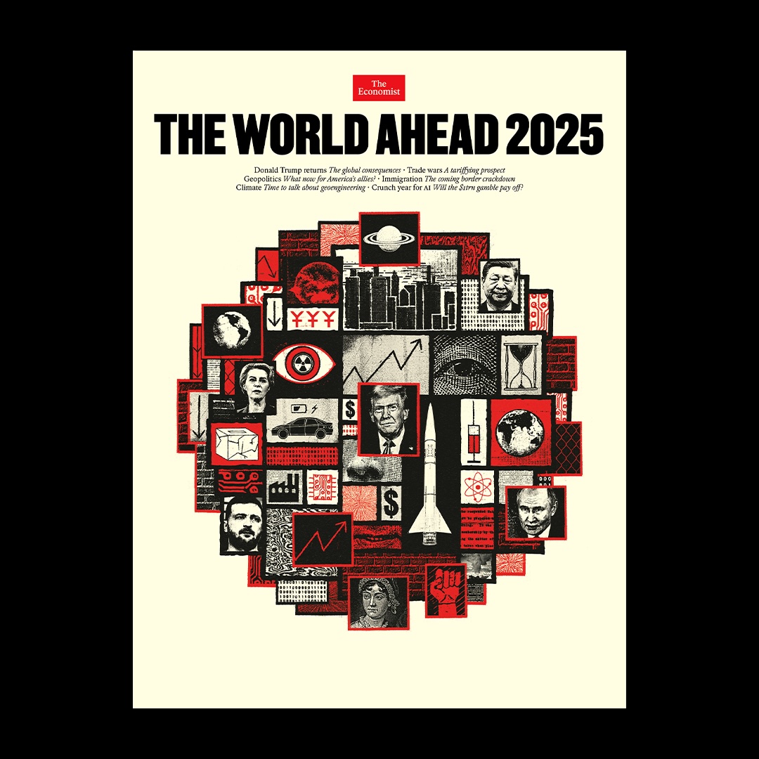 TheEconomist's tweet photo. In a year that promises an unusual degree of change and uncertainty, The World Ahead helps you see around the corner and work out what might be coming next. Explore our future-gazing analysis, predictions and speculation for 2025:  https://t.co/xQ522SxLA8

Illustration: Ben Jones https://t.co/eUXyo1lpi8