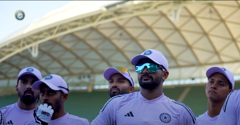 BCCI's tweet photo. Hitting the target 🎯
Reflex catching ✅
Celebrations 🥳

Energy levels 💥 running high!

Here’s a sneak peek into #TeamIndia's high-octane fielding session with Fielding Coach T Dilip ahead of the Pink Ball Test in Adelaide.

#AUSvIND