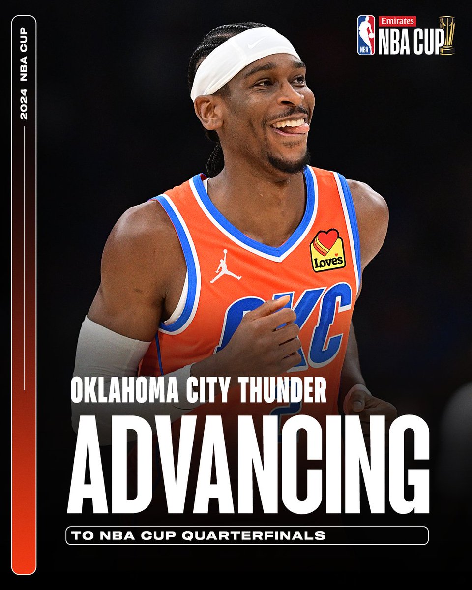 ESPNNBA's tweet photo. With a loss by the Spurs, the Thunder punch their ticket to the knockout rounds ⚡

@okcthunder | #EmiratesNBACup https://t.co/VC2NzDeYv2