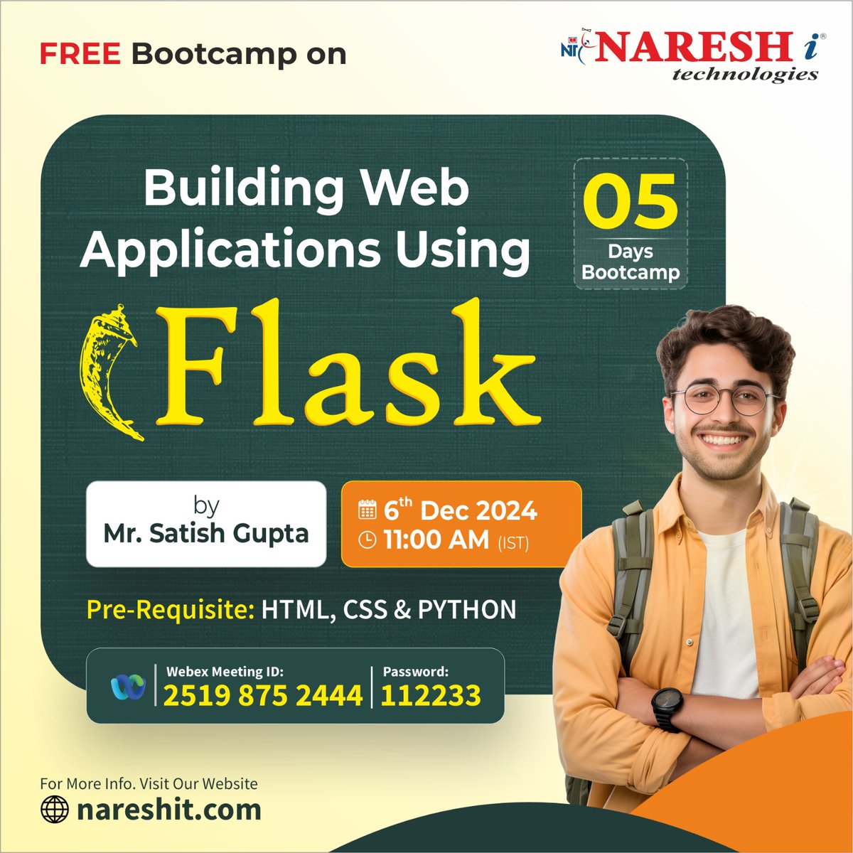 nareshitech's tweet image. 🔴 Free Bootcamp on Building Web Application Using Flask 🔴
✍️ Registration Link: t.ly/mL4jY
👉Live Workshop Details:
Date: 6th December 2024
Time: 11:00 AM to 12:30 PM
Mode of Training: Online
#FlaskBootcamp #PythonFlask #FlaskFramework #PythonWebDevelopment