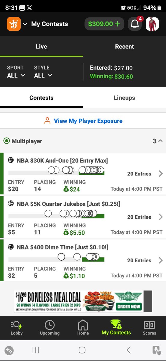 draftwarzDFS's tweet image. Another small profitable day. We&apos;ll take it

@DFSCLASSIC
@NBA