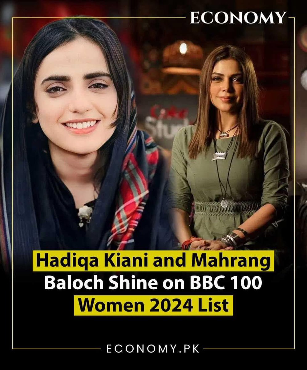 pvsOEP's tweet photo. Pakistani icons Hadiqa Kiani and Mahrang Baloch make their mark on the prestigious BBC 100 Women 2024 list. Kiani’s humanitarian efforts and musical legacy, alongside Baloch's brave activism for human rights, highlight their powerful influence on a global scale. https://t.co/0ONX8DY7vR