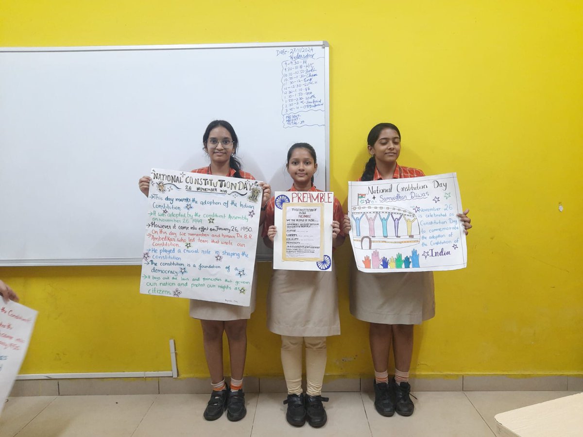 SAI_Edu_In's tweet image. Class VIII students marked Constitution Day, observed on November 26th, with an engaging classroom activity celebrating the adoption of the Indian Constitution in 1949. 
#ClassroomActivity #SambidhanDiwas #IndianConstitution #Preamble #ConstitutionalPrinciples #NationalHarmony