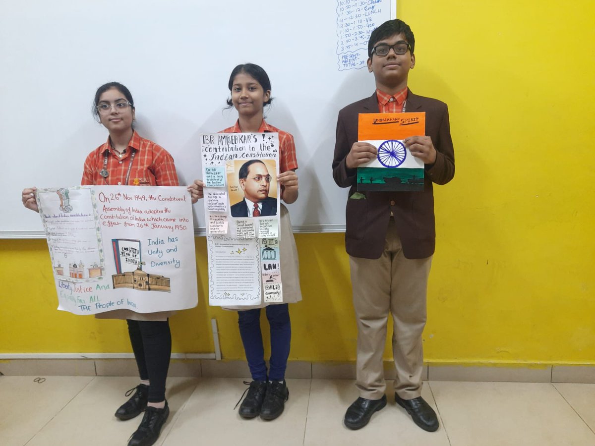 SAI_Edu_In's tweet image. Class VIII students marked Constitution Day, observed on November 26th, with an engaging classroom activity celebrating the adoption of the Indian Constitution in 1949. 
#ClassroomActivity #SambidhanDiwas #IndianConstitution #Preamble #ConstitutionalPrinciples #NationalHarmony
