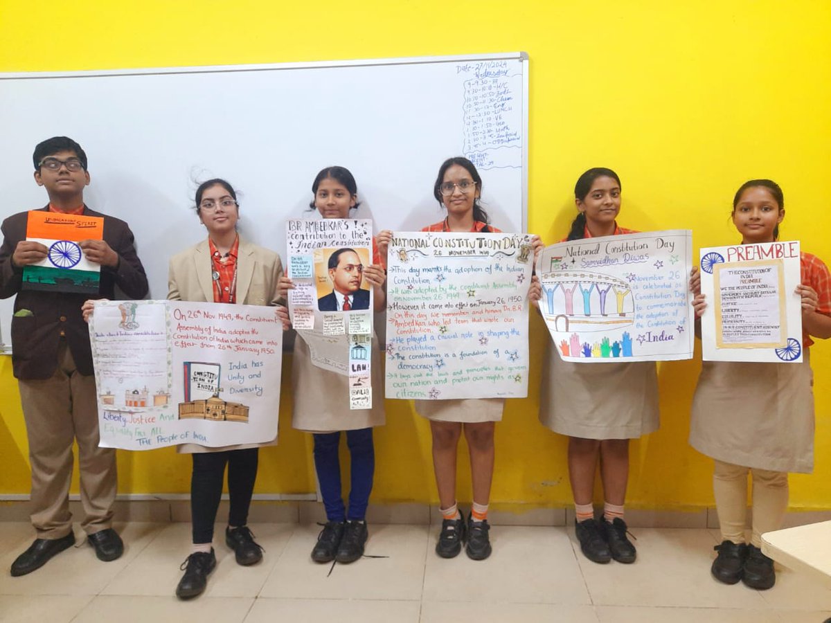 SAI_Edu_In's tweet image. Class VIII students marked Constitution Day, observed on November 26th, with an engaging classroom activity celebrating the adoption of the Indian Constitution in 1949. 
#ClassroomActivity #SambidhanDiwas #IndianConstitution #Preamble #ConstitutionalPrinciples #NationalHarmony
