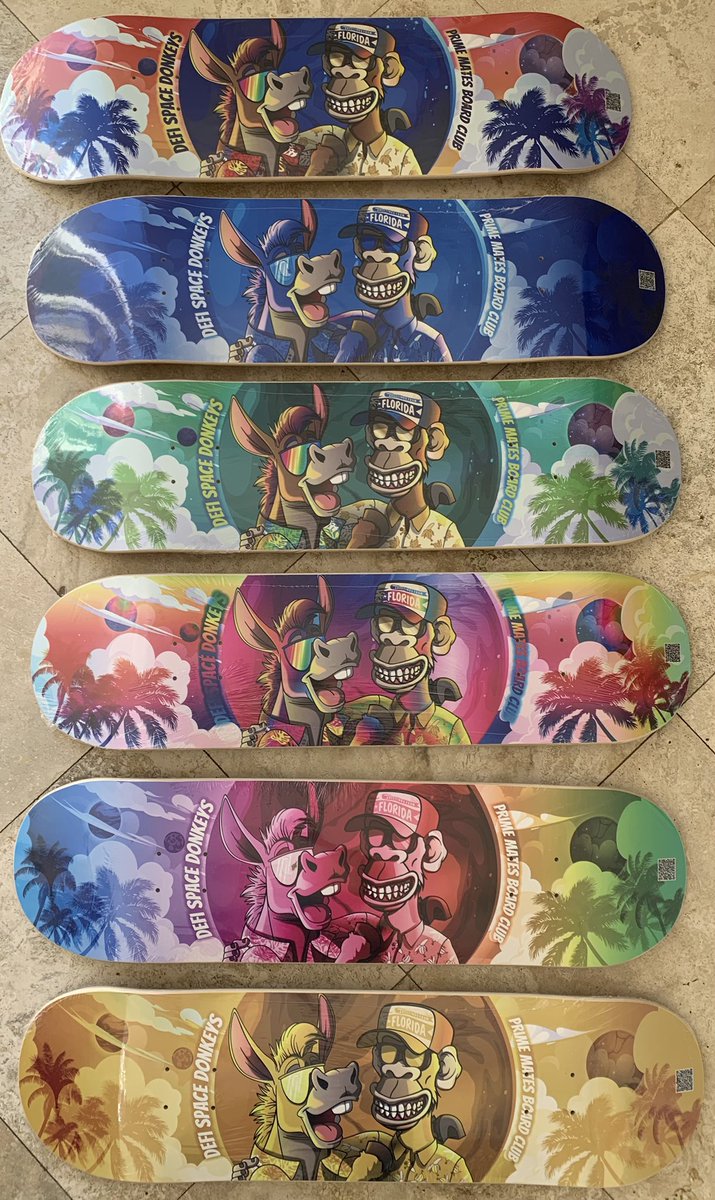 We are very proud to see our collaboration skateboards with <a href="/DFSpaceDonkeys/">DeFi Space Donkeys Club(2021) 1st Donkeys On-Chain</a> and <a href="/TrickysNFTs/">+Tricky</a> looking so damn good for the <a href="/zaofestivals/">ZAO🥳</a> event

5 lucky winners will take these home from the party hours in Miami !! 

Boards are all phygital with a nft passport for 1/1 proof of