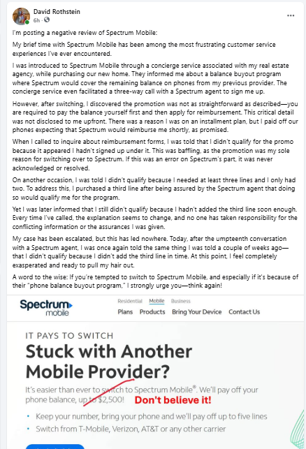 D_Rothstein's tweet photo. My negative review of Spectrum Mobile https://t.co/5XXNUsBGSp