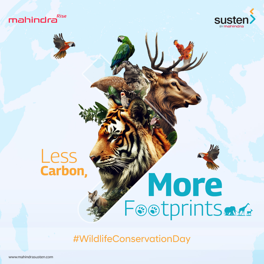 MahindraSusten's tweet photo. On #WildlifeConservationDay, let’s reduce our carbon footprint and create safer ecosystems for wildlife. At Mahindra Susten, we’re committed to a sustainable future with renewable energy. 🌍🐾 
@MahindraRise 

#SaveOurPlanet #ProtectWildlife #ClimateAction #MahindraSusten https://t.co/aVn4qaAX6N