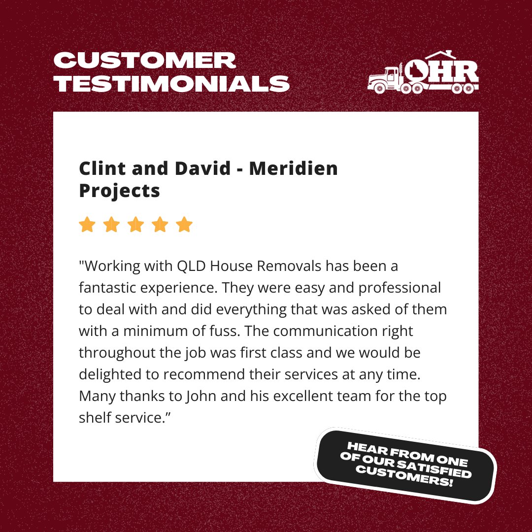 QldHRemovers's tweet photo. πβ¨ A big thank you to Clint & David from Meridien Projects!
Your kind words mean a lot to us. π‘
Need to move? Learn more: https://t.co/rpjM0NiIcO
#QueenslandHouseRemovers #CustomerReview #HomeRelocation #AussieBuilt #TrustedMovers https://t.co/OMav9FrDs0