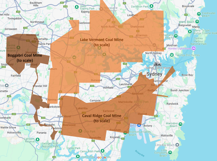 R_o_d_C's tweet photo. Oh look, @tanya_plibersek has just given 3 huge coal mines an early xmas present.

These mines are as big as Sydney! 

Full Coal Mine Tracker post here: https://t.co/GGxwvFQTXy https://t.co/tjerT59nBi