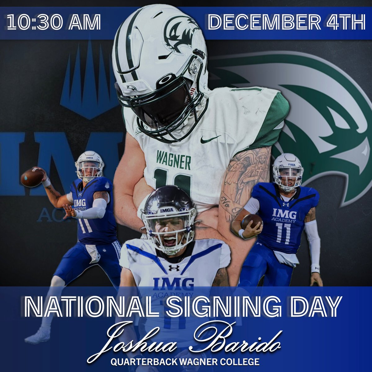 Beyond Thankful to be Signing my Commitment to <a href="/Wagner_Football/">Wagner College Football</a> tomorrow at 10:30am at IMG Academy!!!
<a href="/tommasella/">Tom Masella</a> <a href="/Coach_Matos/">Stephen Matos</a> <a href="/Coach_M_Peters/">Mike Peters</a> <a href="/CoachDennisIMG/">Coach Chris Dennis</a> <a href="/CoachGouldIMG/">Kurt Gould</a> <a href="/MattBarido/">Matt Barido</a> <a href="/Velocity7v7/">Virginia Velocity</a> <a href="/TheEliteExp/">The Elite Experience</a> <a href="/toby_lux/">🅲🅾🅰🅲🅷 𝑻𝒐𝒃𝒚 𝑳𝒖𝒙</a> <a href="/qb365media/">#QB365</a>