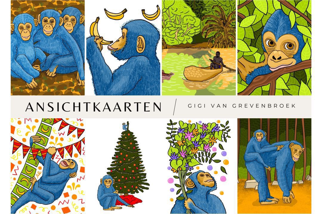 Trots! Vanaf vandaag online. #Chimpansee ansichtkaarten en mini kunstwerkjes door kunstenares Gigi van Grevenbroek. Een deel van de opbrengst gaat naar Go Ape Foundation 💚

Bekijk en bestel ze hier:
gigivangrevenbroek.com/shop