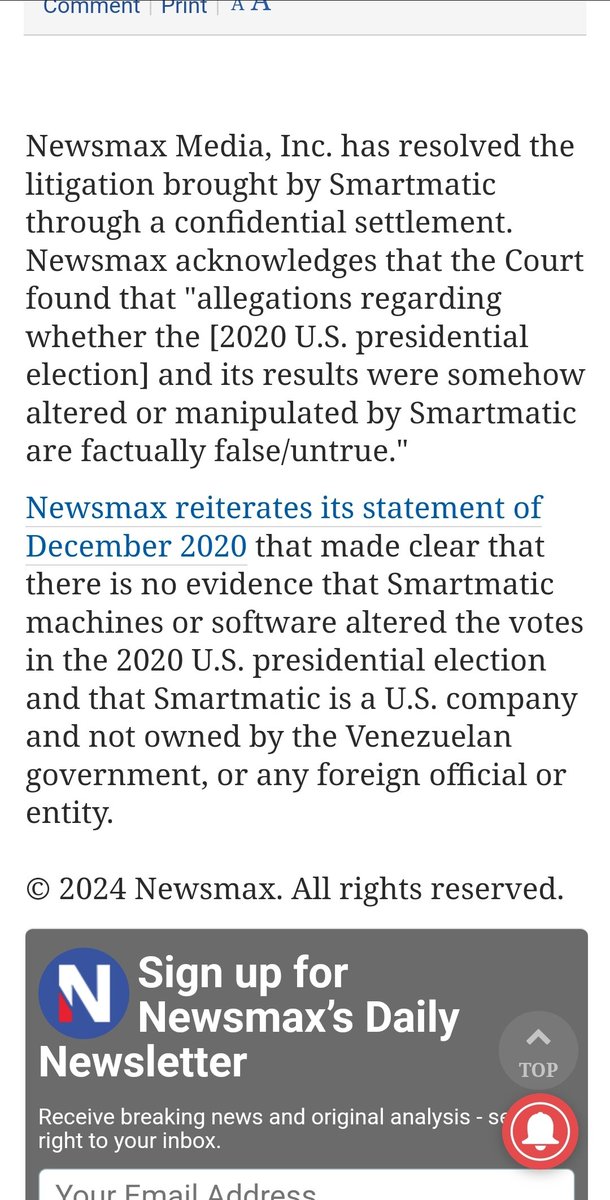 WhatMilton's tweet image. ICYMI: Newsmax drops a 2nd "Oops! We lied about the 2020 election and just made up a bunch of bullshit about Smartmatic" statement.
newsmax.com/us/newsmax-sma…