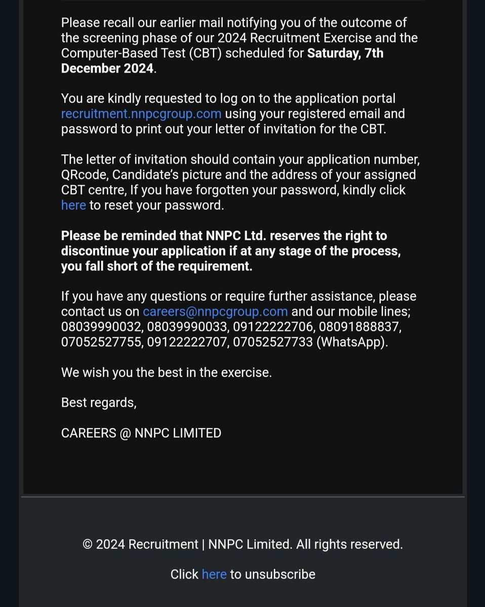 MSIngawa's tweet photo. Attention!!

NNPCL Recruitment Update: 

They have started sending mails containing the CbT Schedules. Check your emails if you have been shortlisted to take the test. 

Congratulations to the lucky ones and best of luck in your exams. https://t.co/RgbL9x641a