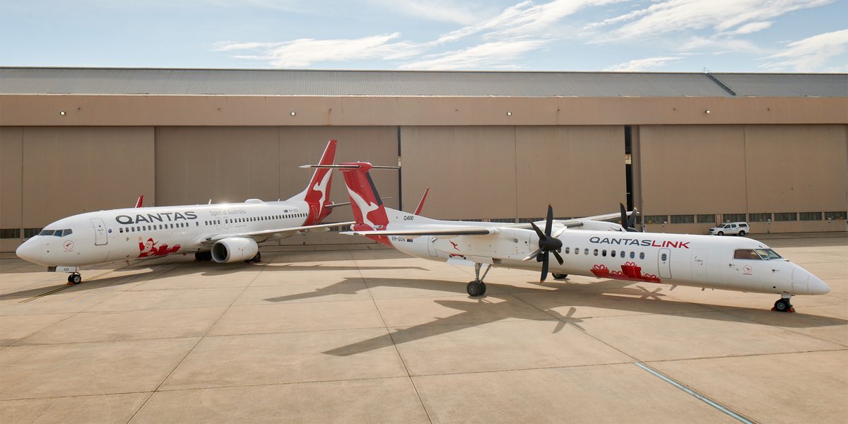 Taking festive flying to new heights! 🎁🎄🎅

We've unveiled our Christmas fleet, including QantasLink Q400 Dasher-8 (VH-QON) and Boeing 737 Roo-dolph (VH-VZX), and customers who travel on them this month will earn double Qantas Points. 

Also, from next week, a Qantas Freight