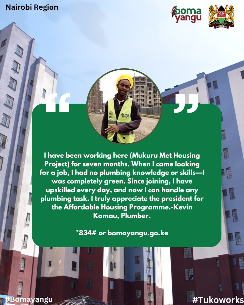 BomaYangu_NRB's tweet photo. The Affordable Housing Programme continues to open doors of opportunity for Kenya and facilitate upskilling for workers through its ongoing housing projects.
@BomaYangu_Kenya @ahb_kenya @HousingUrbanKE 
#Bomayangu #affordablehousing https://t.co/tKGcmyXpiU