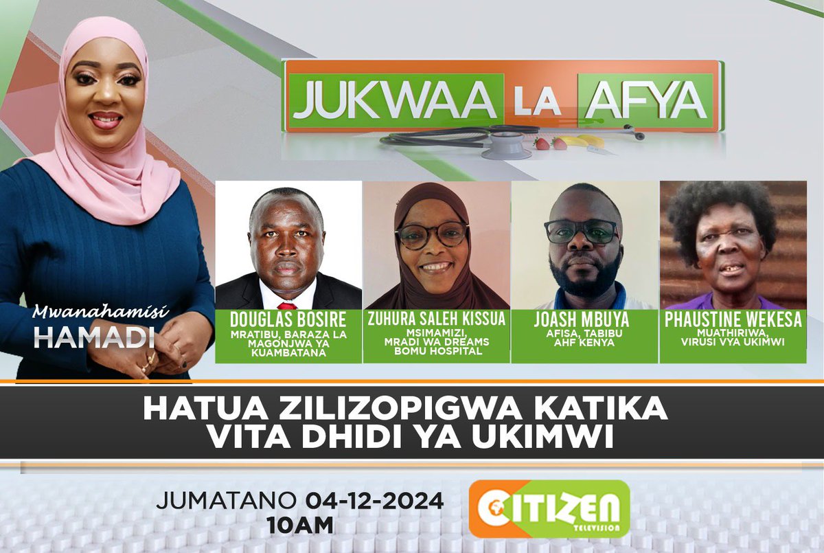 Join us for an engaging discussion today at 10 AM on Citizen TV's Jukwaa la Afya.
#EndAIDSby2030