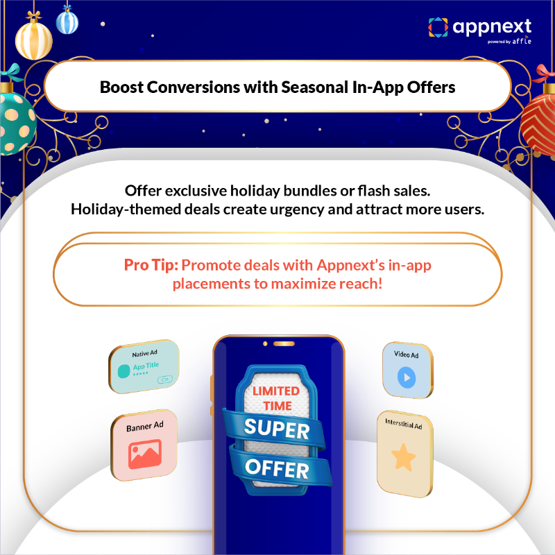 appnext_updates's tweet photo. 🎄 Holiday Marketing Hacks for Apps! 🎄

Ready to drive downloads and boost engagement this Holiday season?

Swipe through our proven strategies to transform your app, delight your users, and maximize conversions.
👉 Let’s make this holiday season your app’s most successful yet!