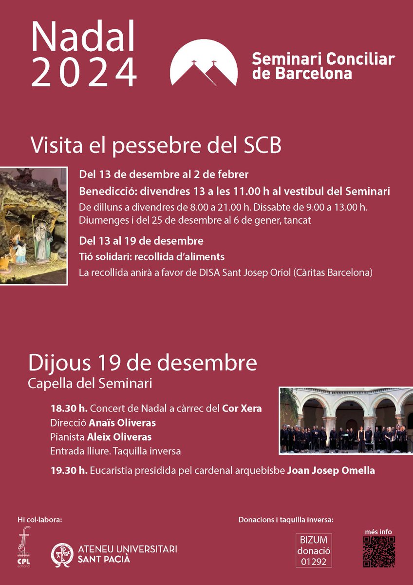 BiblioEpiscopal's tweet photo. S'apropa el #Nadal i al @SeminariBcn hem programat tot d'activitats per a viure amb intensitat aquestes festes. Us presentem la programació d'actes.

@unisantpacia @iscreb @Fac_AntoniGaudi @BiblioCatalunya @catcristiana @catreligio @esglesiabcn https://t.co/uh016UQiVT