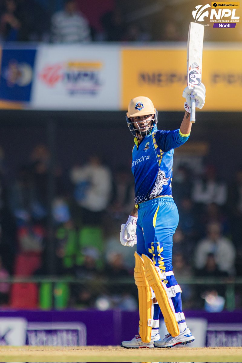 OfficialNPLT20's tweet photo. Shikhar Dhawan lit up TU Cricket Ground with a brilliant half-century. 🤩🔥

How class was GABBAR? 😎

#SBLNPL | #HamroJeet | #NepalCricket | #NcellForFan https://t.co/7z3DM1pha7