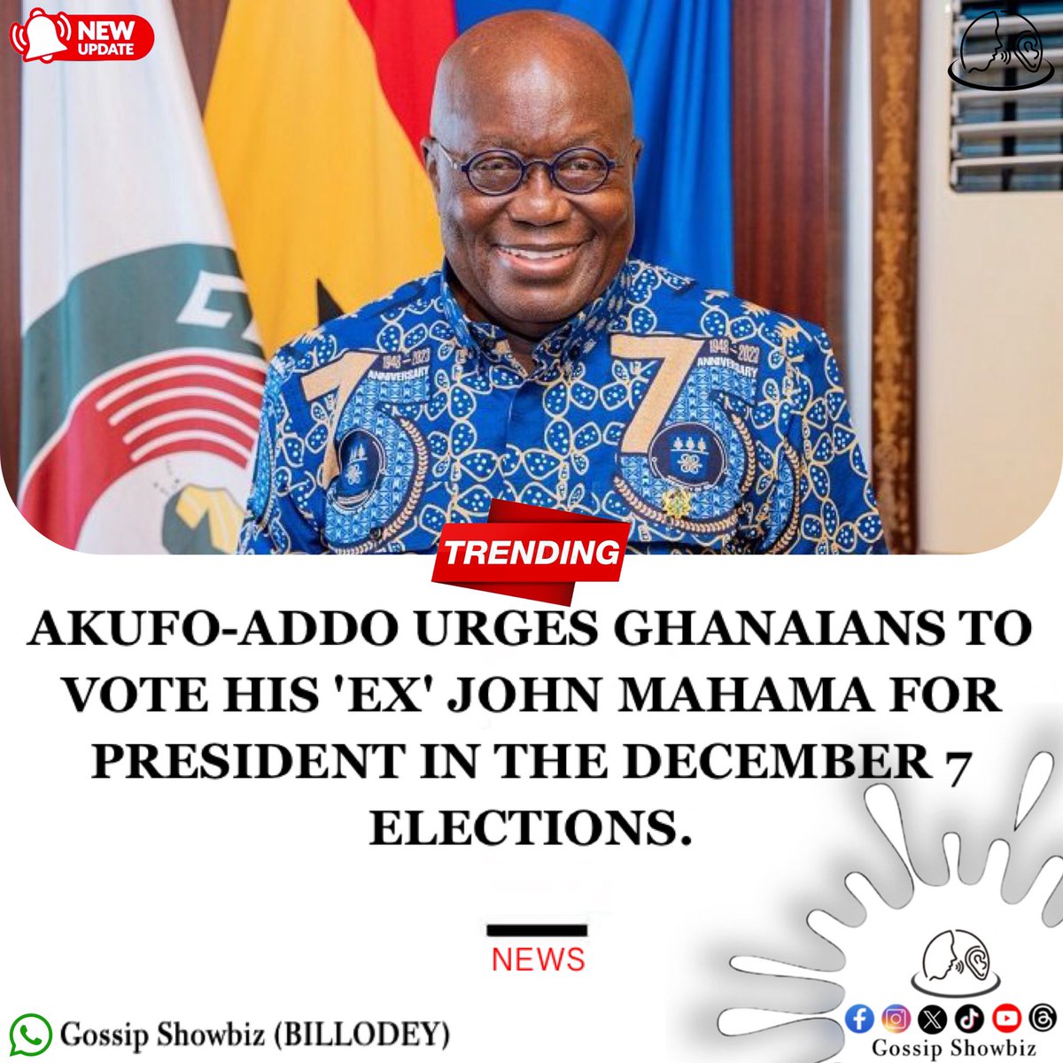 GossipShowbiz's tweet photo. Nana Akuffo Addo urges Ghanaians to vote his Ex, John Mahama for president in the December 7 elections.

__
Stonebwoy Shatta Wale First Lady Kalyjay efia Odo Sheldon Lydia Alhassan Special Voting Cheddar Bawumia E-Gate #Election2024 Techiman IT IS POSSIBLE emmanuel ankrah 3y3 zu https://t.co/6bojXIYrn0