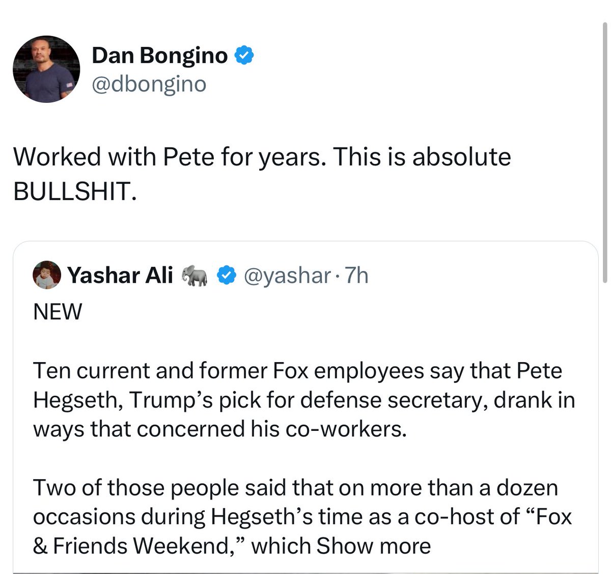 libsoftiktok's tweet image. Current and former co-workers of Pete Hegseth are defending him saying the newest hoax the Democrats are spreading about him is complete bullshit