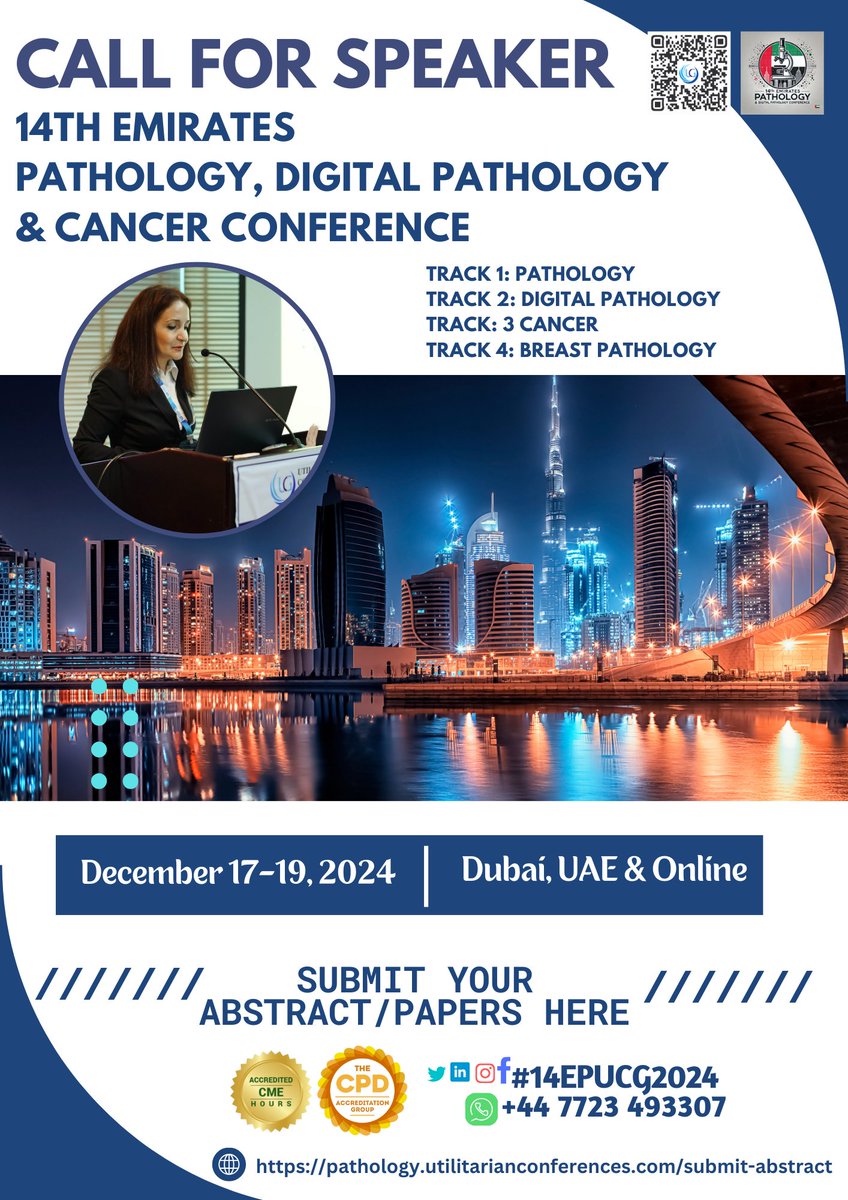 Pathology Experts (@pathologyexper1) on Twitter photo 📢 Deadline Alert!!
Showcase your vision, shape the future submit your abstract now at the 14EPUCG2024 Conference, from Dec 17-19, 2024, in Dubai, UAE & Online.
Submit here: pathology.utilitarianconferences.com/submit-abstract
💡 Don’t miss the chance to: 
Gain recognition for your research. 📢 Deadline Alert!!
Showcase your vision, shape the future submit your abstract now at the 14EPUCG2024 Conference, from Dec 17-19, 2024, in Dubai, UAE & Online.
Submit here: pathology.utilitarianconferences.com/submit-abstract
💡 Don’t miss the chance to: 
Gain recognition for your research.