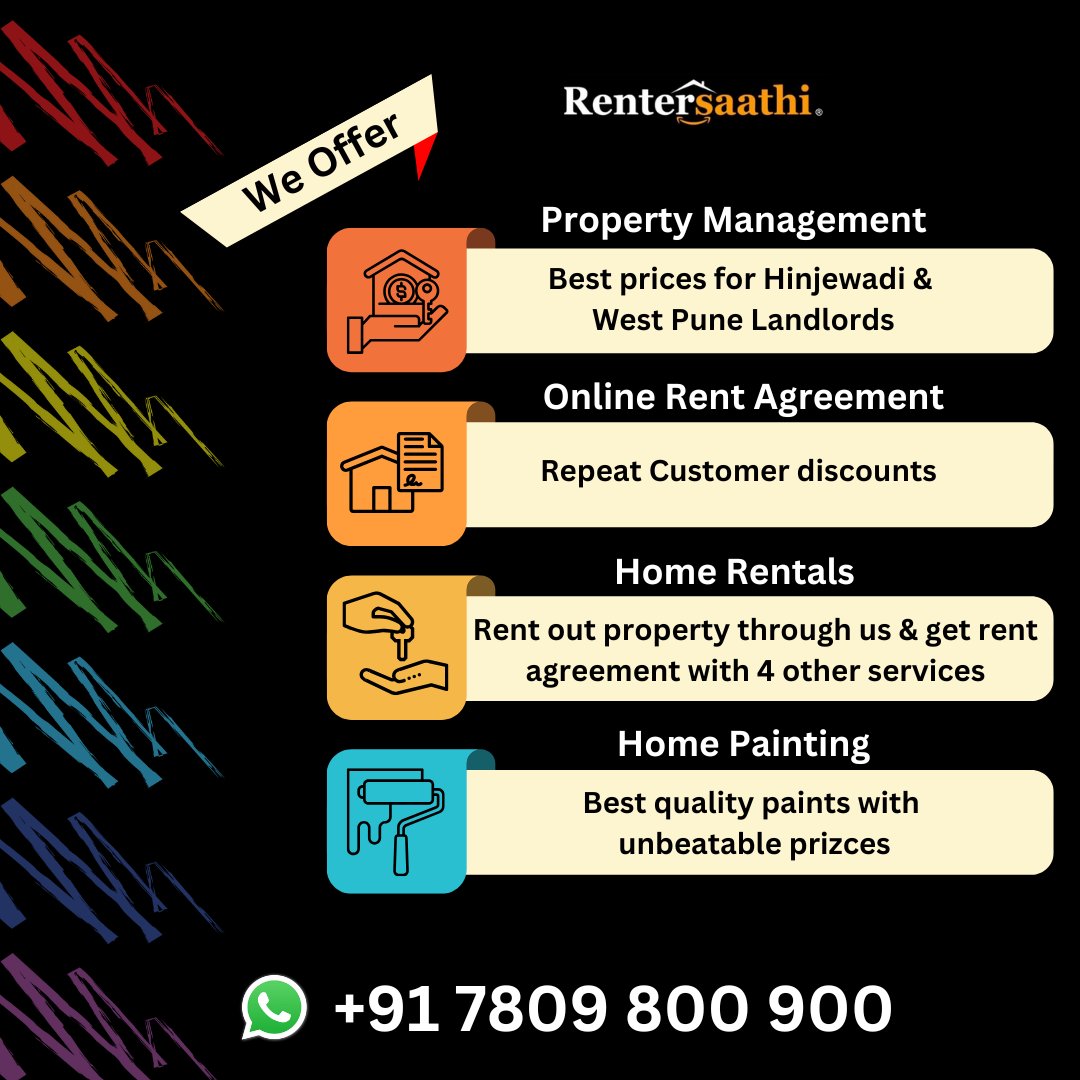 Rentersaathi's tweet photo. @X 
Rentersaathi offers our valuable clients many services.
Ping s on 7809800900
#rent #rentagreement #punerentals #puneflats #hinjewadi #hinjewadiflats #flatsforrent #forrent #rental #rentals #owner #landlord #tenant #goodnews #offer #limitedtimeoffer https://t.co/UQWgych8eb