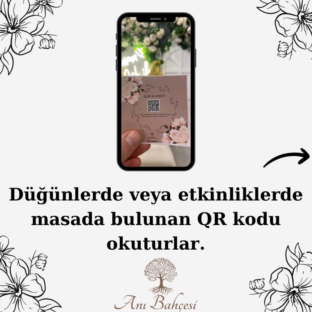 AniBahcesi's tweet photo. Her Düğün, Bir Anı Bahçesi! “QR kodlu kartlıklarımızla misafirlerinize özel bir anı bırakma fırsatı sunuyoruz. Onların yazdığı notlar ve paylaştığı fotoğraflar, düğün gününüzün unutulmaz hatırasına dönüşsün! 💕 #DüğünHikayesi #UnutulmazAnlar #AnıBahçesi#düğün https://t.co/IPpdQFRJAW