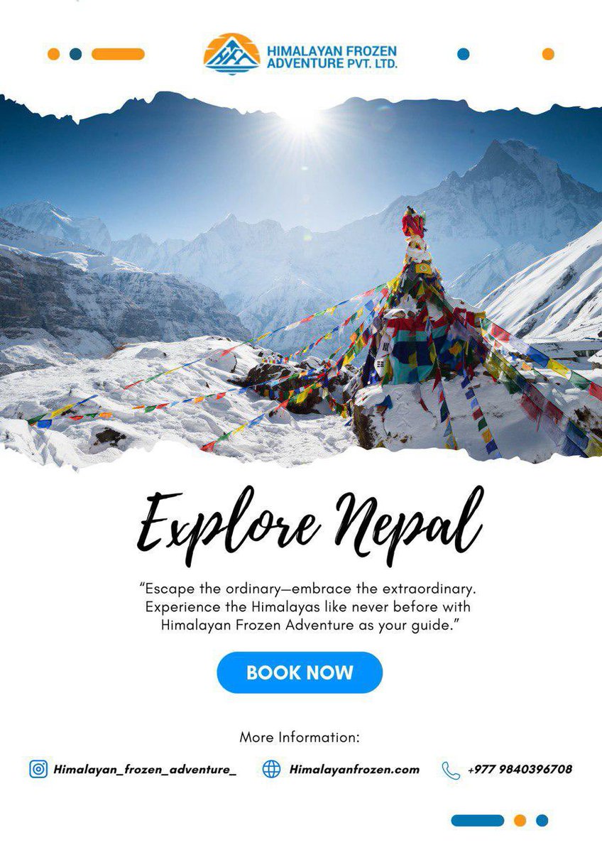 Himalayan Frozen Adventure (@himalayanfrozen) on Twitter photo Now is your time to explore the majestic Himalayas in Nepal!
📩 Contact us to plan your dream journey:
🌐 Website: himalayanfrozen.com
📧 Email: info@himalayanfrozen.com
📱 WhatsApp: +977-9840396708
Let’s make your Himalayan dreams a reality!
#HimalayanFrozenAdventure Now is your time to explore the majestic Himalayas in Nepal!
📩 Contact us to plan your dream journey:
🌐 Website: himalayanfrozen.com
📧 Email: info@himalayanfrozen.com
📱 WhatsApp: +977-9840396708
Let’s make your Himalayan dreams a reality!
#HimalayanFrozenAdventure