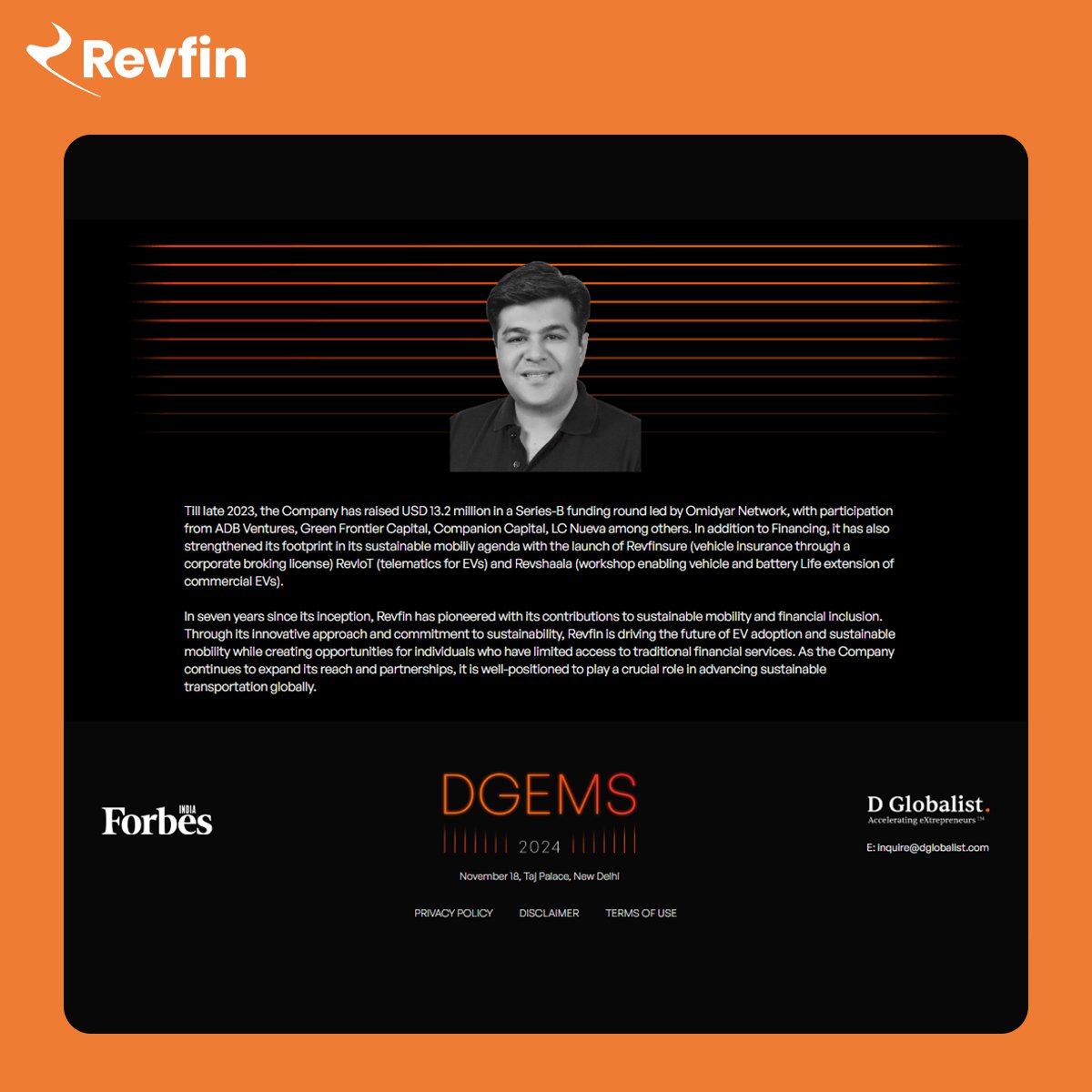 revfinindia's tweet photo. Proud to be among the #Select200 at DGEMS 2023 by Forbes India & D Globalist! A testament to our drive for sustainable mobility & global impact. This fuels our mission to innovate & inspire. Onwards & upwards!
#Forbes #Recognition #Revfin #DGEMS2023 https://t.co/EMc98nQ5dn