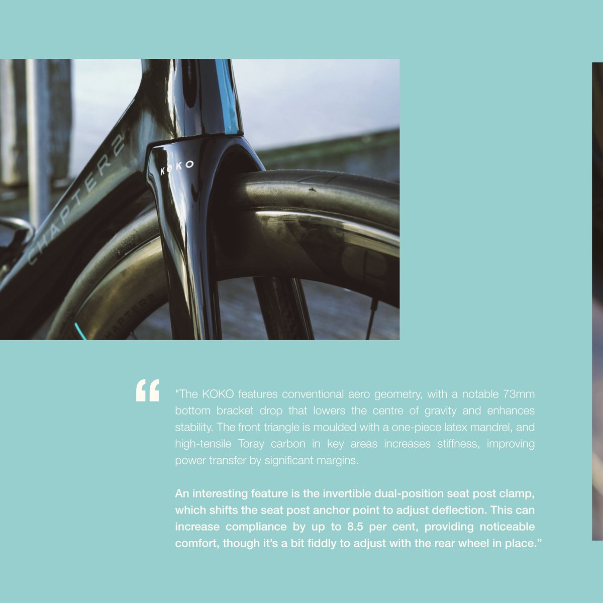 Chapter2Bikes's tweet image. The CHAPTER2 KOKO was recently reviewed by @BicyclingAust : “fast, thoughtfully-appointed, and a joy to ride.”

Check out the full review on Bicycling Australia’s website 

#chapter2bikes #rideyournextchapter