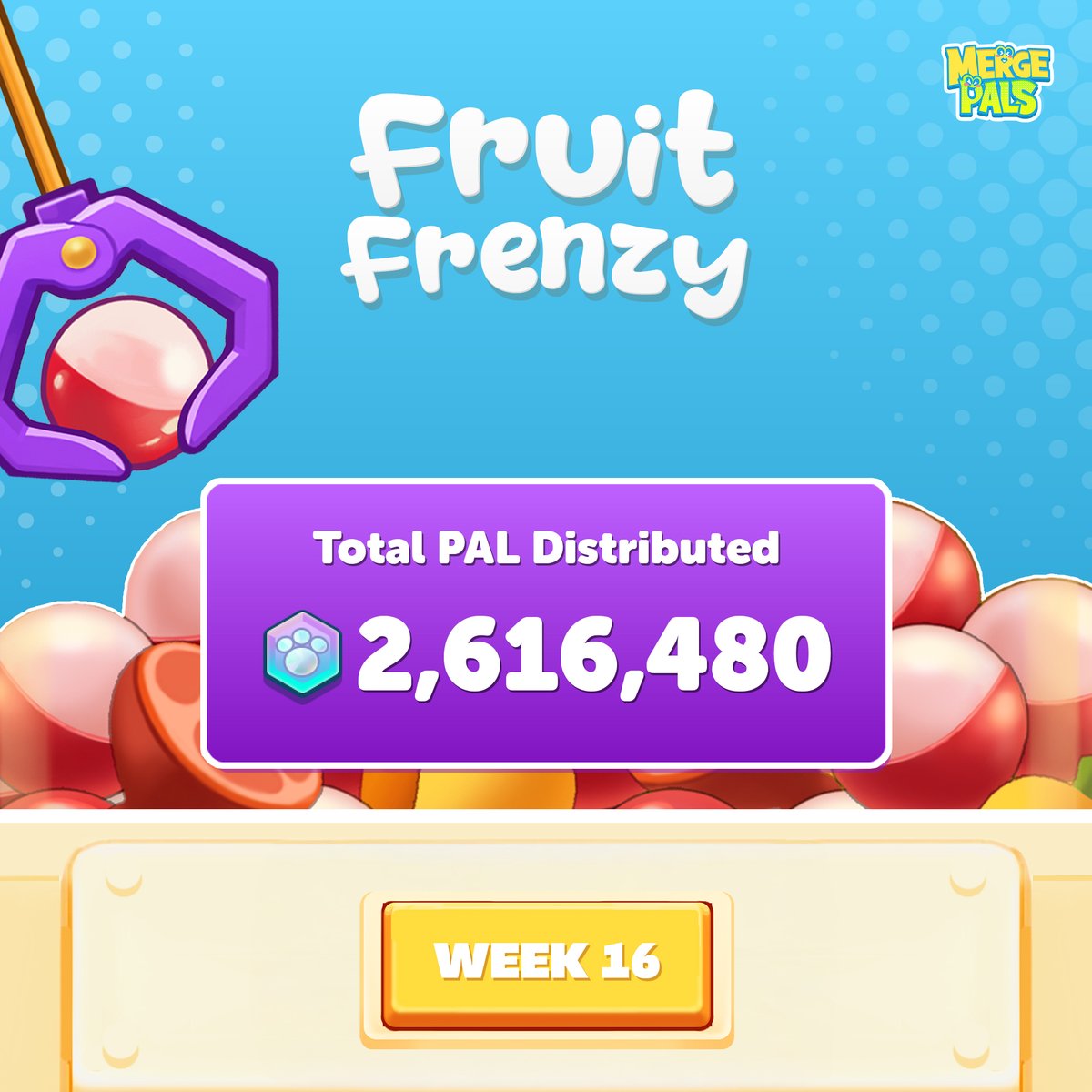 Fruit Frenzy Week 16 wrapped! 🍓 

🐾 Total PAL Distributed: 2,616,480

The rewards just keep getting bigger! Don’t miss out—jump into Week 17 and claim your share! 🍉