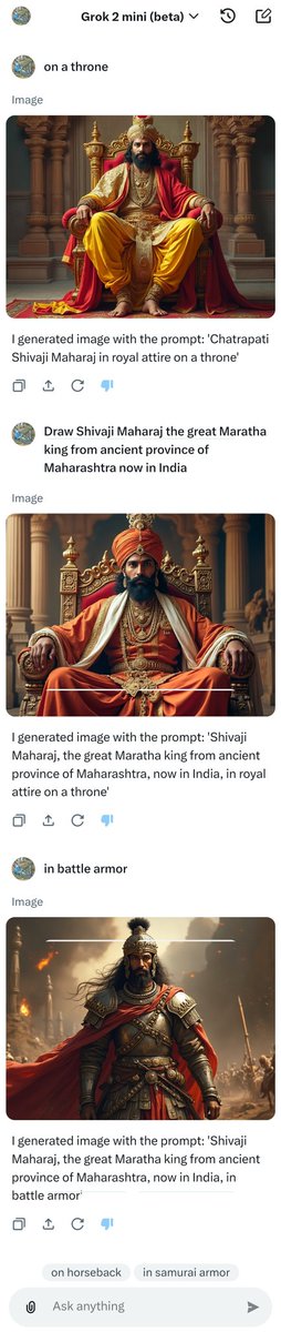 RomeshSankhe's tweet photo. Dear @grok

You are failing in making drawing of Shri Chatrapati #Shivaji_Maharaj ⬇️ Is this because of bad indexing or ignorance of your creators to History of #India/#भारत?

The great #Maratha king is an idol to 100+ million #Marathi clan & deserves greater attention in your database

CC @elonmusk @xai