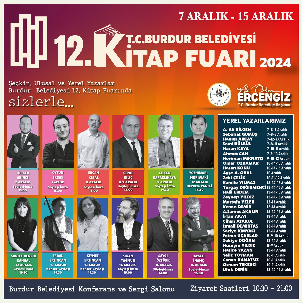 12. Kitap Fuarı’na Davetlisiniz!

📅 7 - 15 Aralık 2024 tarihlerinde düzenlenecek kitap fuarımızda, birbirinden değerli ulusal ve yerel yazarlarımızla buluşmaya hazır mısınız?

Söyleşiler, imza günleri, konserler ve daha fazlası bu fuarda sizi bekliyor!
<a href="/orkunercengiz/">A.Orkun Ercengiz🇹🇷</a>