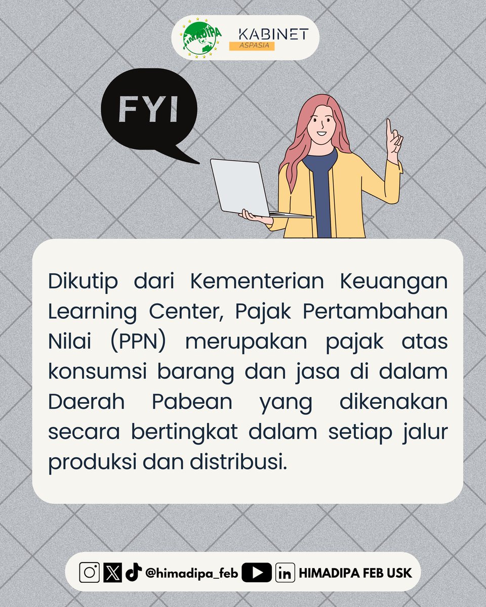 Himadipa_FEB's tweet photo. [INFOGRAFIS]
“Pemerintah akan menaikkan Pajak Pertambahan Nilai (PPN) dari 11 persen menjadi 12 persen mulai tahun depan pada 1 januari 2025”

Yuk simak infonya! Happy Reading 🙌🏻

By : Harrifa Yulianda

#Infografis #KabinetAspasia #HIMADIPAFEBUSK https://t.co/j0CvS7SLAp