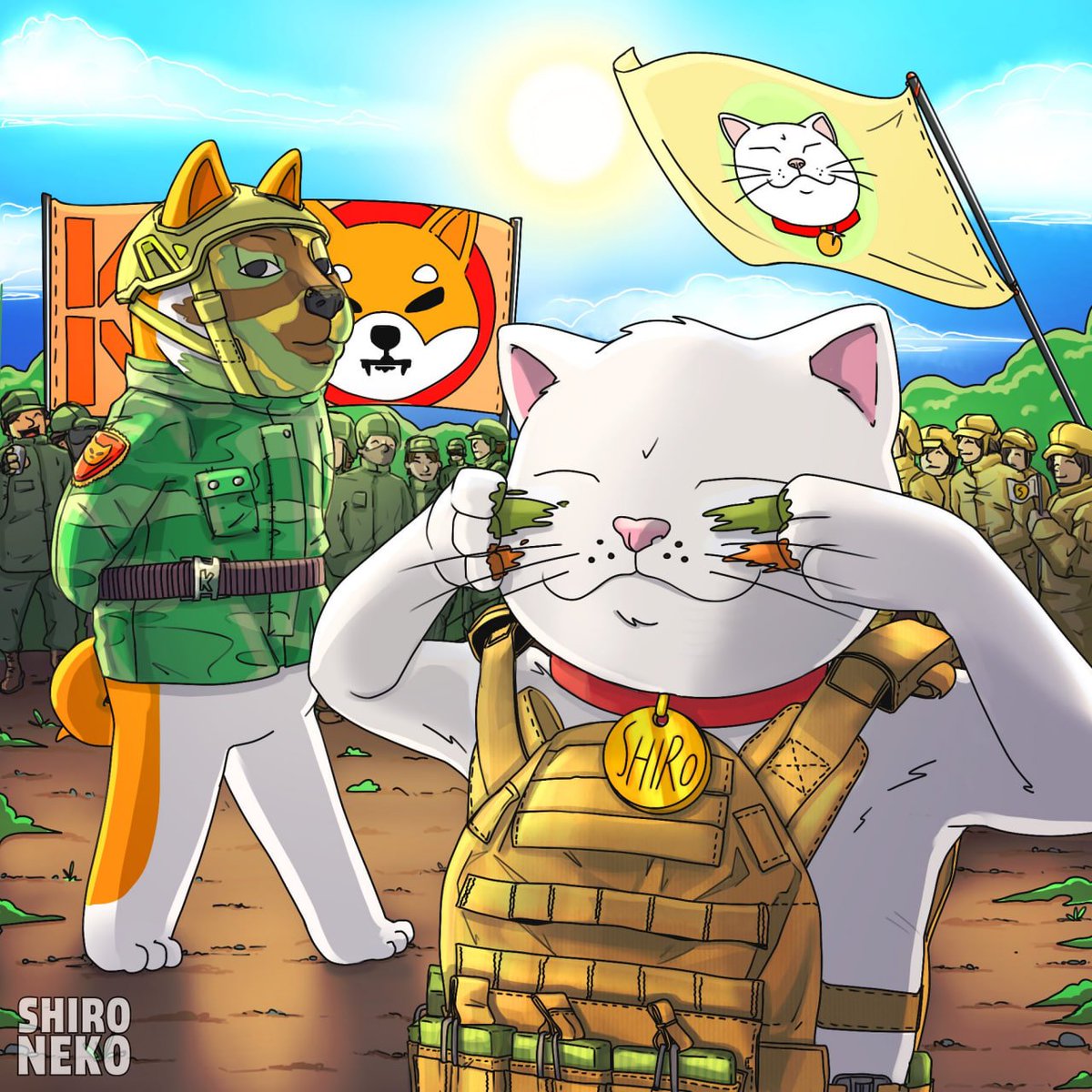 Shiro_Neko_CTO's tweet photo. Getting ready to take on the bears with our buddy @shibtoken in the trenches!

🐱+🐶=🚀 https://t.co/eieL5eiM4z