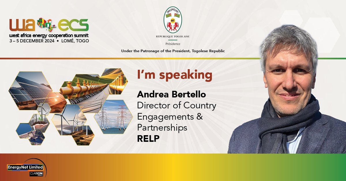 relpngo's tweet photo. #Togo 📣 Event Alert: West #Africa Energy Cooperation Summit 📣 Andrea Bertello will be speaking at the Energy Storage: Opportunities, Market Dynamics, Financing and Regulation panel💬 Connect with Andrea to discuss innovative solutions and collaboration opportunities! 
#WAECS24 https://t.co/YyYYRLrHKH